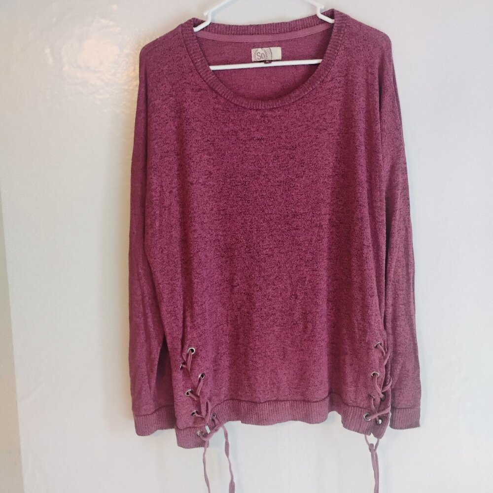 SO Pink Lace Up Side Tie Knit Sweater XL Cozy Casual Top